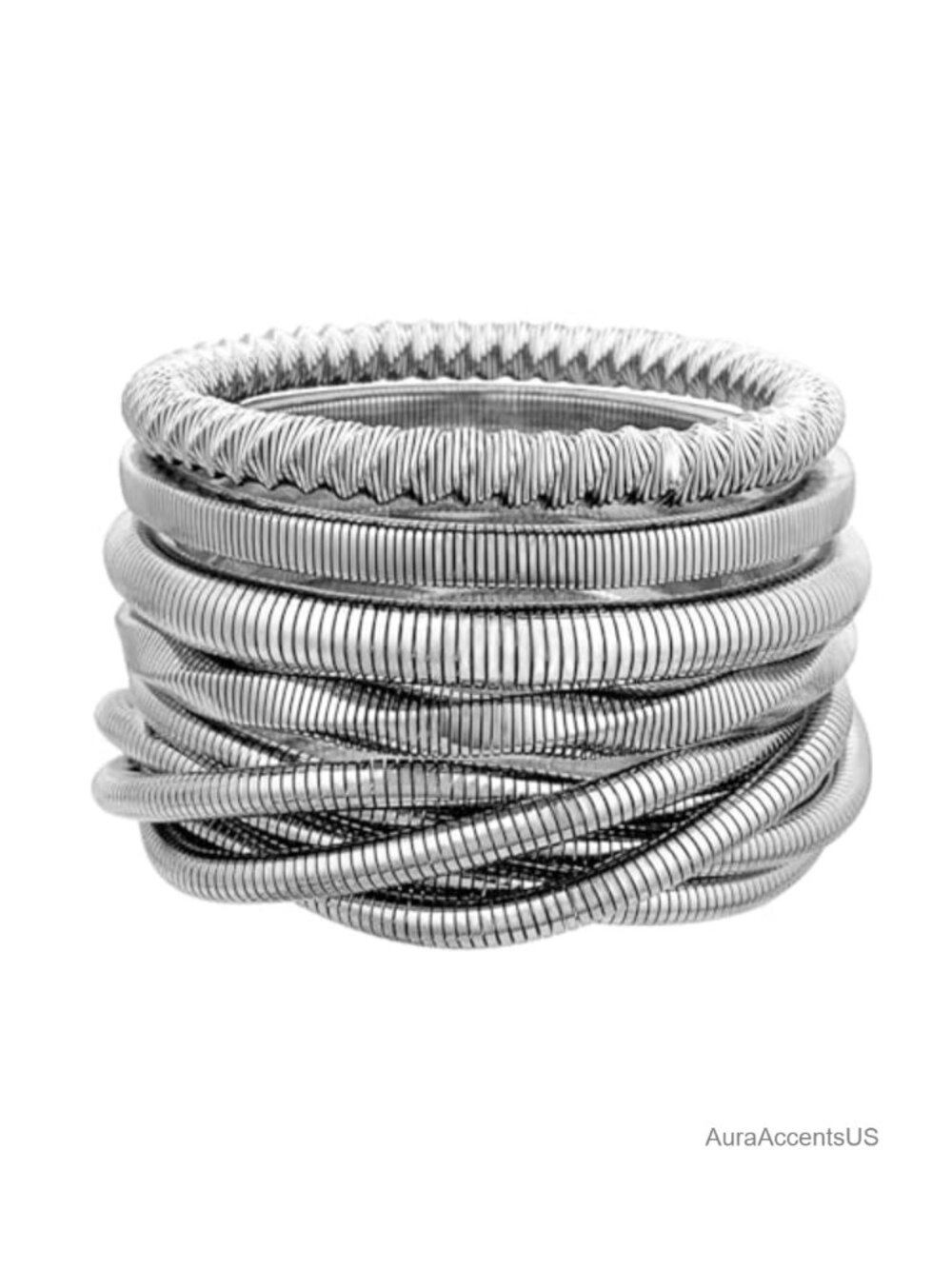 Chunky Stretch Bangle Bracelets Set of 5 for Women, Alloy Metal, Waterproof